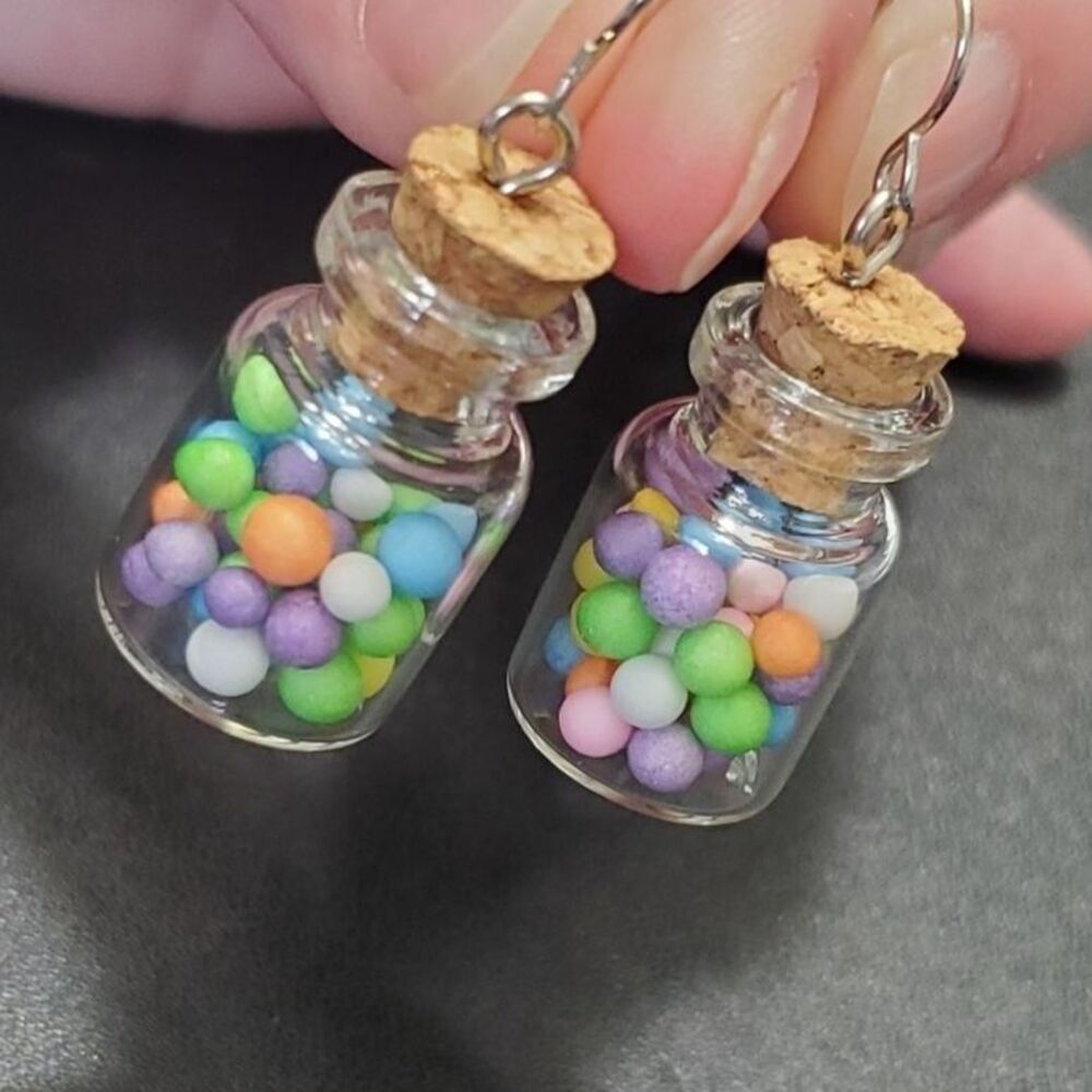 Candy jar earrings pastel pink green purple
